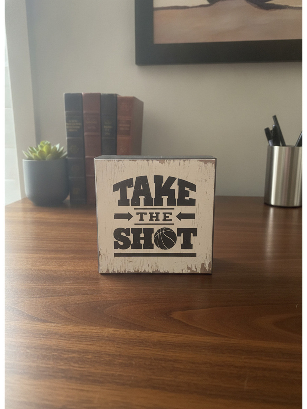 6x6 Rustic Wooden 'Take The Shot' Basketball Sign